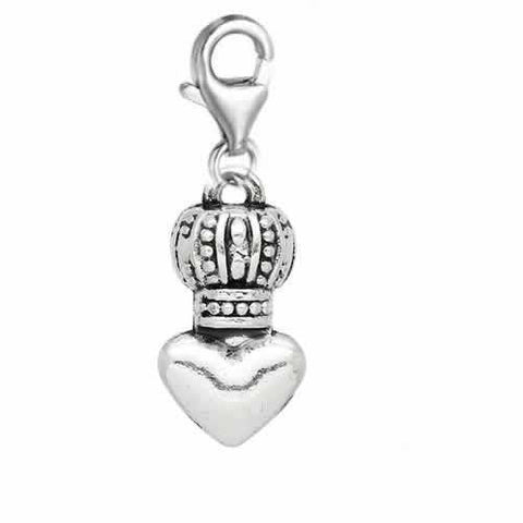 Clip on Crown on Heart Charm Pendant for European Jewelry w/ Lobster Clasp - Sexy Sparkles Fashion Jewelry - 2