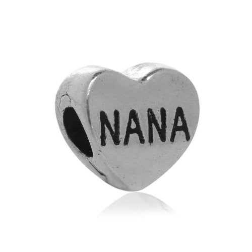 Nana Heart Bead European Bead Compatible for Most European Snake Chain Charm Bracelets