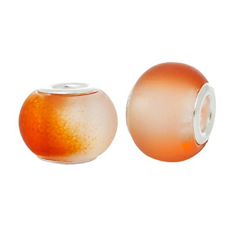 Five (5) Orange white Glass European Murano Lampwork Beads Compatible with European Snake Chain Bracelet - Sexy Sparkles Fashion Jewelry - 3