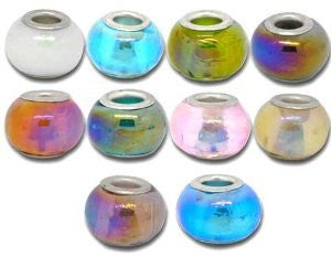 Ten(10) Iridescent Beautiful Murano Glass Beads For Snake Chain Charm Bracelet - Sexy Sparkles Fashion Jewelry - 1