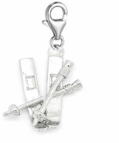 Snow Skis and Poles Clip On Pendant for European Charm Jewelry w/ Lobster Clasp - Sexy Sparkles Fashion Jewelry - 2