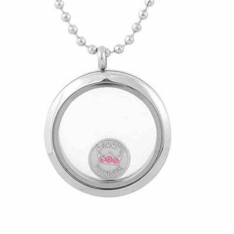 Round Locket Crystal Necklace Base and Floating Family Charms ("Mommy's Princess") - Sexy Sparkles Fashion Jewelry - 2