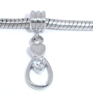 Clear  Crystals Heart Dangle Fancy European Bead Compatible for Most European Snake Chain Charm Bracelet - Sexy Sparkles Fashion Jewelry - 2