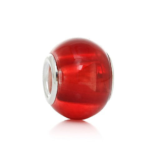 Five (5)Red Glass European Murano Lampwork Beads Compatible with European Snake Chain Bracelet