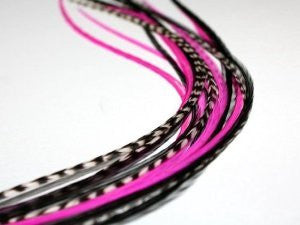 Feather Hair Extension 6-10 Hot Pink, Grizzly, & Solid Black Remix 5 Quality Salon Feathers Hair Extension!