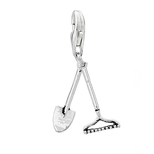 Workers Shovel and Rake Clip on Pendant Charm for Bracelet or Necklace - Sexy Sparkles Fashion Jewelry