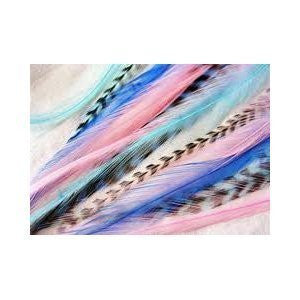 Feather Hair Extension Mermaid Grizzly Remix 6-12 Feathers for Hair Extension Includes 2 Silicone Micro Beads and 5 Feathers