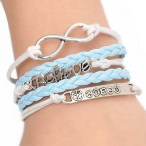 Leatheroid Braiding Bracelet Mixed W/Antique Silver Infinity Symbol & Rectangle Findings 20cm(7 7/8")long - Sexy Sparkles Fashion Jewelry - 4