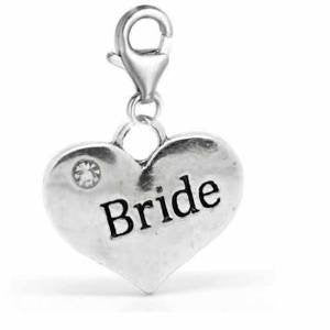 Clip on Wedding Bride Heart w/ Crystals Charm Dangle Pendant for European Clip on Charm Jewelry w/ Lobster Clasp - Sexy Sparkles Fashion Jewelry - 2