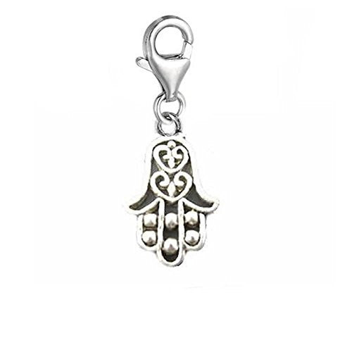 Clip on Hamsa Hand Dangle Charm Pendant for European Clip on Charm Jewelry w/ Lobster Clasp
