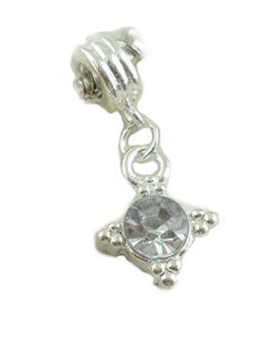 April Birthstone Clear  Rhinestone Dangle European Bead Compatible for Most European Snake Chain Charm Bracelet - Sexy Sparkles Fashion Jewelry - 1