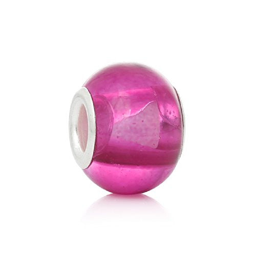 Five (5)Fushia Glass European Murano Lampwork Beads Compatible with European Snake Chain Bracelet - Sexy Sparkles Fashion Jewelry - 1