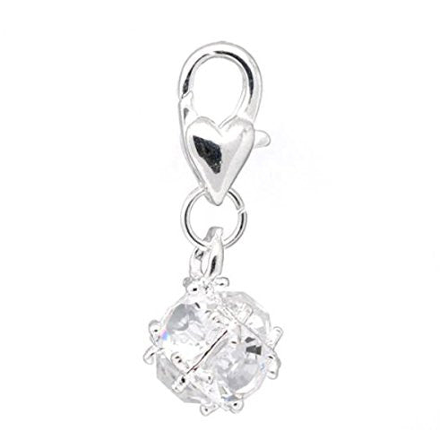 April Birthstone Dangle Charm Pendant for European Clip on Charm Jewelry w/ Lobster Clasp