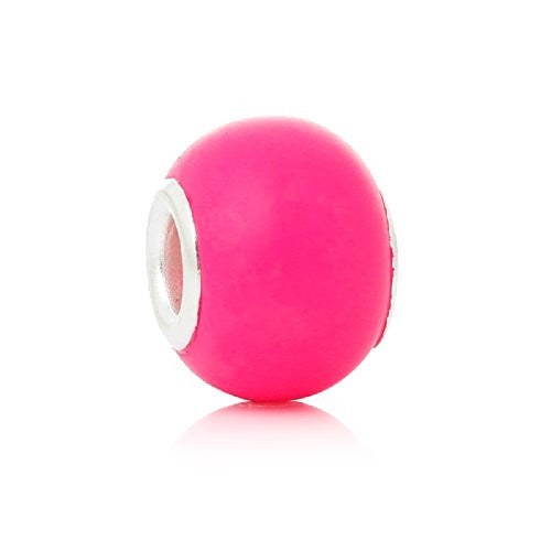 Five (5) Hot Pink-Lampwork Murano Glass European Beads Compatible with European Snake Chain Bracelet - Sexy Sparkles Fashion Jewelry - 1
