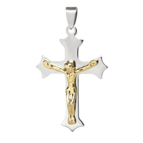 Stainless Steel Charm Pendants Cross Silver Tone & Golden Jesus Pattern 5.4cm x 3cm - Sexy Sparkles Fashion Jewelry - 1