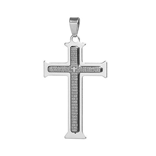 Stainless Steel Charm Pendants Cross Silver Tone 6.1cm x 3.3cm - Sexy Sparkles Fashion Jewelry - 1