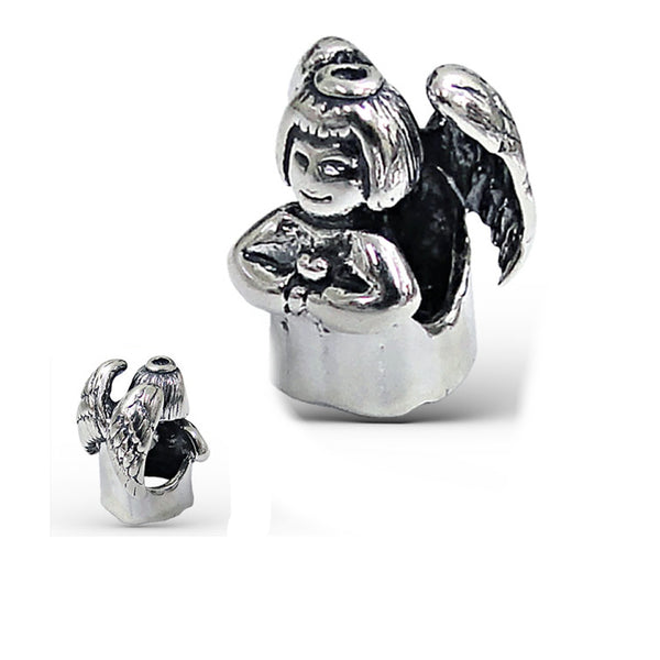 .925 Sterling Silver "Angel Girl"  Charm Spacer Bead for Snake Chain Charm Bracelet