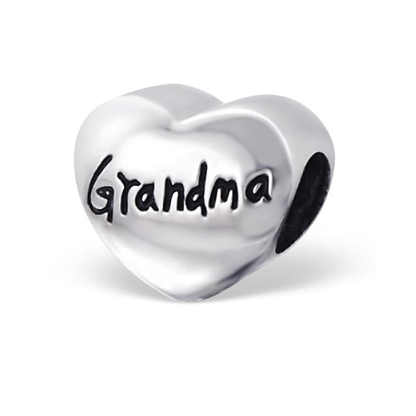 .925 Sterling Silver "Heart Grandma"  Charm Spacer Bead for Snake Chain Charm Bracelet