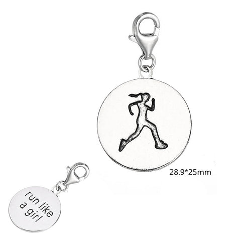 Runner Girl Clip On Charm for European Charm Jewelry w/ Lobster Clasp