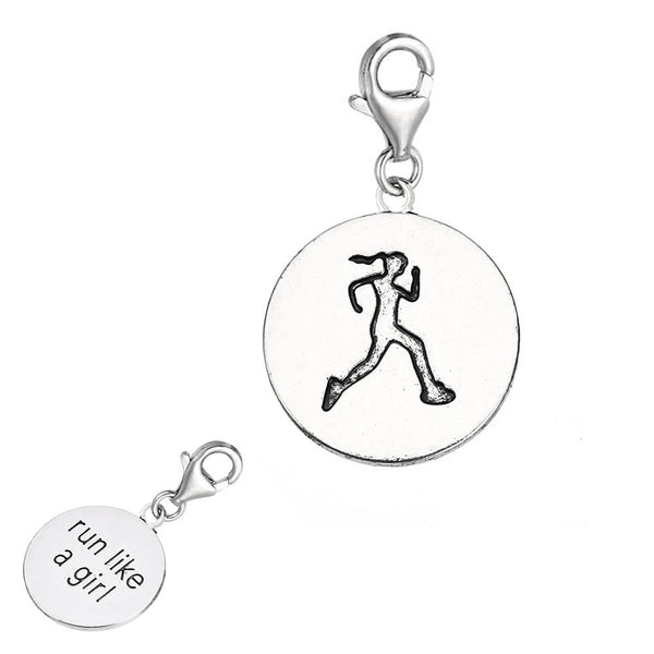 Runner Girl Clip On Charm for European Charm Jewelry w/ Lobster Clasp