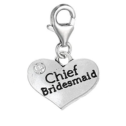 Chief Bridesmaid Heart Clip On for European Charm Jewelry w/ Lobster Clasp