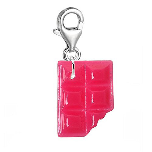 Sweet Chocolate Candy Bar Clip On Charm Pendant w/ Lobster Clasp (Dark Pink Chocolate) - Sexy Sparkles Fashion Jewelry