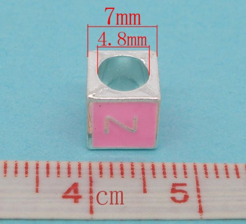 "Z" Letter Square Charm Beads Pink Enamel European Bead Compatible for Most European Snake Chain Charm Bracelet - Sexy Sparkles Fashion Jewelry - 3