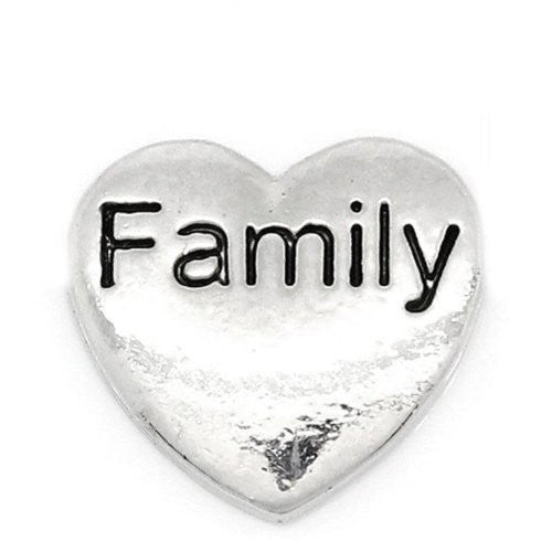 Family on Heart Floating Charms For Glass Living Memory Lockets - Sexy Sparkles Fashion Jewelry - 1