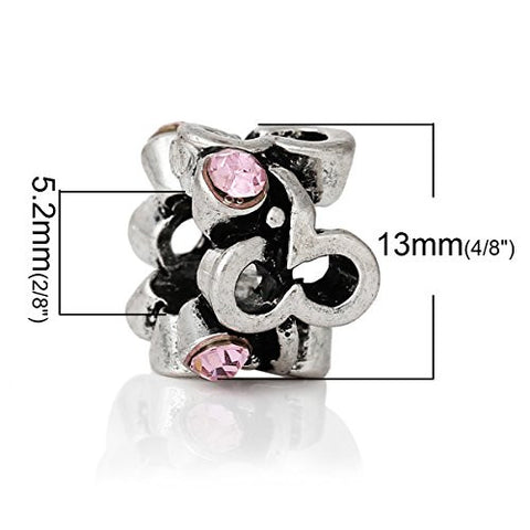 Beautiful Mothes Day Pink Crystal Charm Spacer European Bead Compatible for Most European Snake Chain Bracelet - Sexy Sparkles Fashion Jewelry - 3