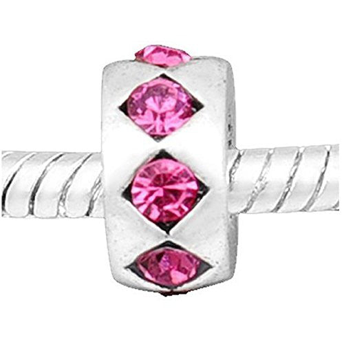 Rose Pink  Crystals Rondelle October Birthstone Charm European Bead Compatible for Most European Snake Chain Bracelet - Sexy Sparkles Fashion Jewelry