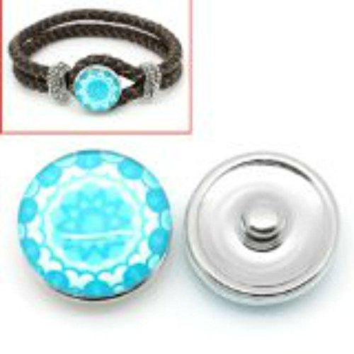White & Blue Flower Design Glass Chunk Charm Button Fits Chunk Bracelet 18mm for Noosa Style Bracelet