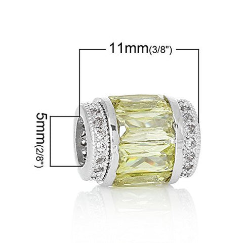 Copper European Charm Beads Cylinder Silver Tone Yellow Cubic Zirconia - Sexy Sparkles Fashion Jewelry - 2