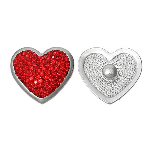 Chunk Snap Jewelry Button Heart Silver Tone Fit Chunk Bracelet Red Rhinestone