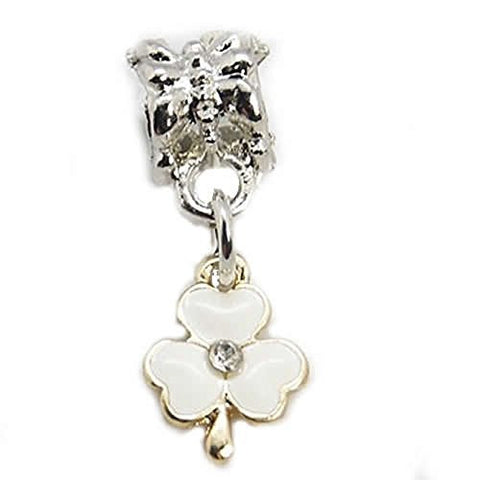 White Enamel Flower with  Crystals Charm European Bead Compatible for Most European Snake Chain Bracelet - Sexy Sparkles Fashion Jewelry - 1