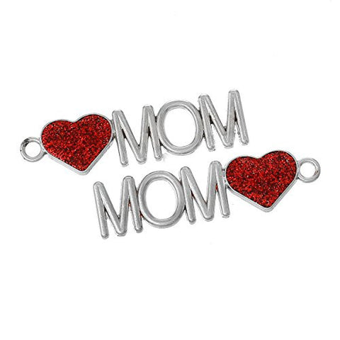 Love Mom with Red Heart Charm Pendant - Sexy Sparkles Fashion Jewelry - 2