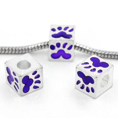 Purple Enamel Dog Paw Square Charm Bead for Most European Snake Chain Bracelet - Sexy Sparkles Fashion Jewelry - 3