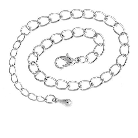 Silver Tone Lobster Clasp Link Chain Bracelet W/extender Chain 18cm(7 1/8) Long - Sexy Sparkles Fashion Jewelry - 2