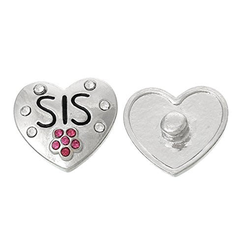 Carved Heart With Flower Rhinestones Sis Chunk Snap Jewelry Button - Sexy Sparkles Fashion Jewelry