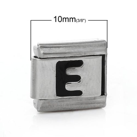Italian Charm Bracelet Link Square Silver Tone Alphabet Letter (E) - Sexy Sparkles Fashion Jewelry - 2