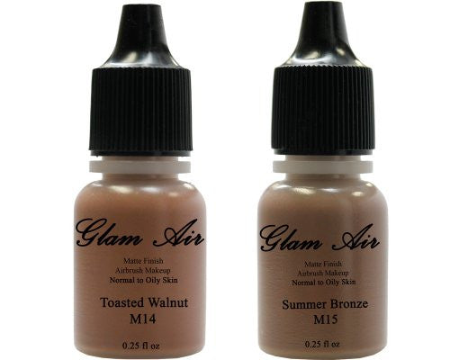 Airbrush Makeup Foundation Matte M14 Toasted Walnut and M15 Summer Bronze Water-based Makeup Lasting All Day 0.25 Oz Bottle By Glam Air - Sexy Sparkles Fashion Jewelry - 1