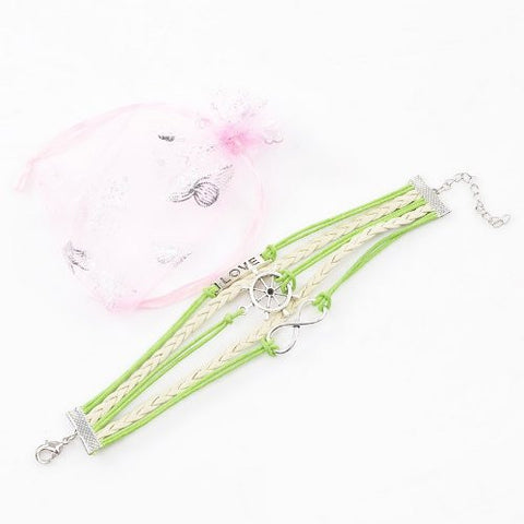 Wax Rope Braiding Bracelet Mixed W/Antique Silver Infinity Symbol & Rudder & Rectangle "Love" Findings 20cm(7 7/8")long - Sexy Sparkles Fashion Jewelry - 3