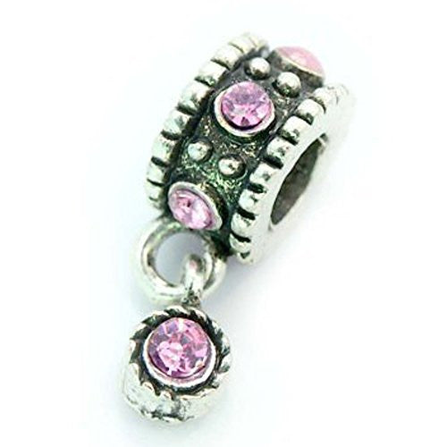 Dangle Bead W/light Pink  Rhinestones Birthstone European Bead Compatible for Most European Snake Chain Bracelet - Sexy Sparkles Fashion Jewelry