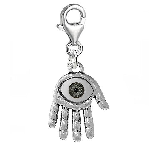 Hamsa Hand with Resin Eye Clip on Pendant Charm for Bracelet or Necklace - Sexy Sparkles Fashion Jewelry
