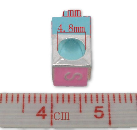 "S" Letter Square Charm Beads Pink Enamel European Bead Compatible for Most European Snake Chain Charm Bracelets - Sexy Sparkles Fashion Jewelry