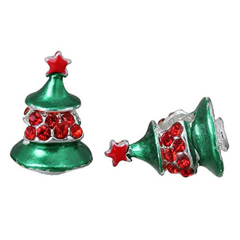 Christmas tree w/red & Green Rhinestones Bead for European Snake Chain Charm Bracelet - Sexy Sparkles Fashion Jewelry - 3
