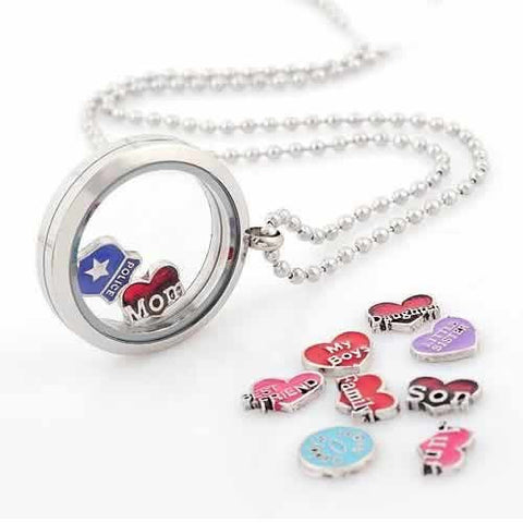 Round Locket Crystal Necklace Base and Floating Family Charms ("Best Grandma") - Sexy Sparkles Fashion Jewelry - 3