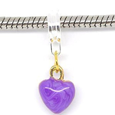 Purple  Enamel Heart Dangle Bead European Bead Compatible for Most European Snake Chain Charm Bracelet - Sexy Sparkles Fashion Jewelry - 1