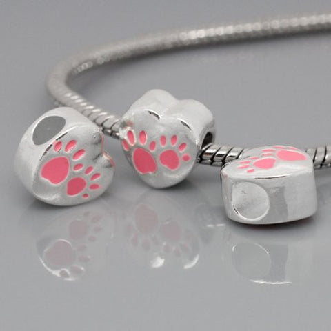 Love Heart Charm with Pink Paw Print European Bead Compatible for Most European Snake Chain Bracelet - Sexy Sparkles Fashion Jewelry - 3