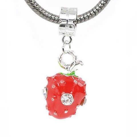Strawberry with Clear  Crystals European Bead Compatible for Most European Snake Chain Bracelet - Sexy Sparkles Fashion Jewelry - 2