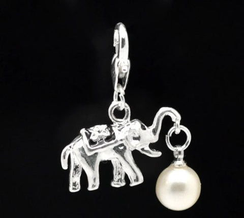 Clip on Elephant with White Imitation Pearl Charm for European Jewelry w/ Lobster Clasp - Sexy Sparkles Fashion Jewelry - 2